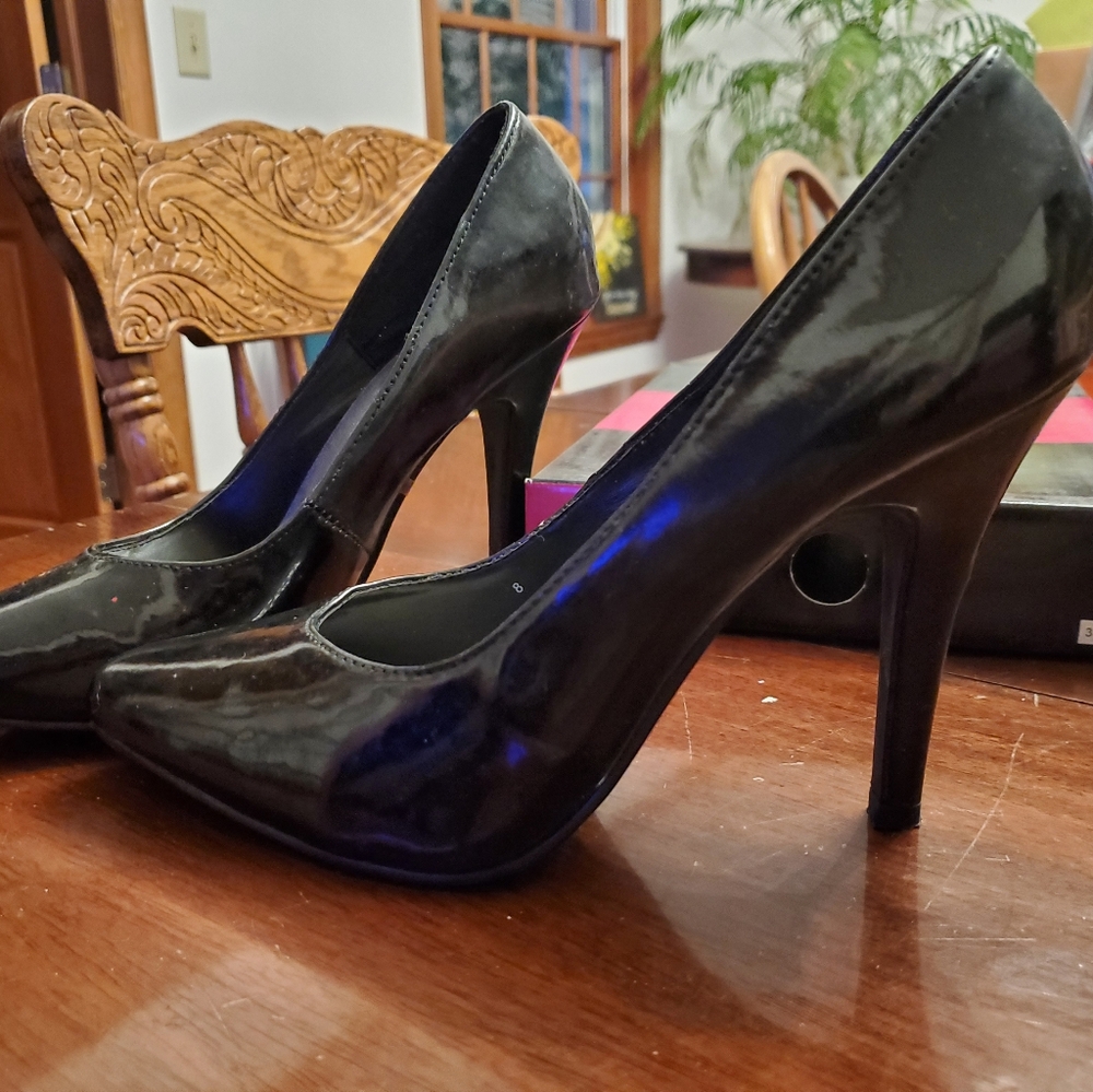 Ellie Black Patent Leather Stiletto Heels